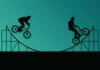 Extrm kerkprosok bicikli lovasok aktivl gyerekek sport rnykp Stock fot