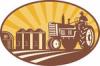 Farmer vezets sz ret traktor retro fametszet Stock illusztrci